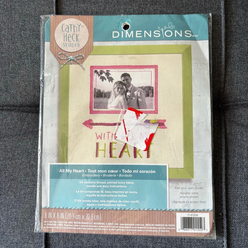 All My Heart Fabric Photo Mat Stamped Embroidery Kit Cathy Heck for Dimensions